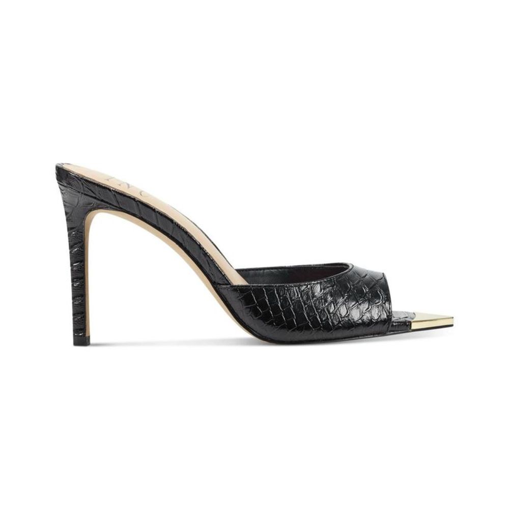 INC International Concepts Black Croc-Embossed Pointed Toe Mule with Gold Cap